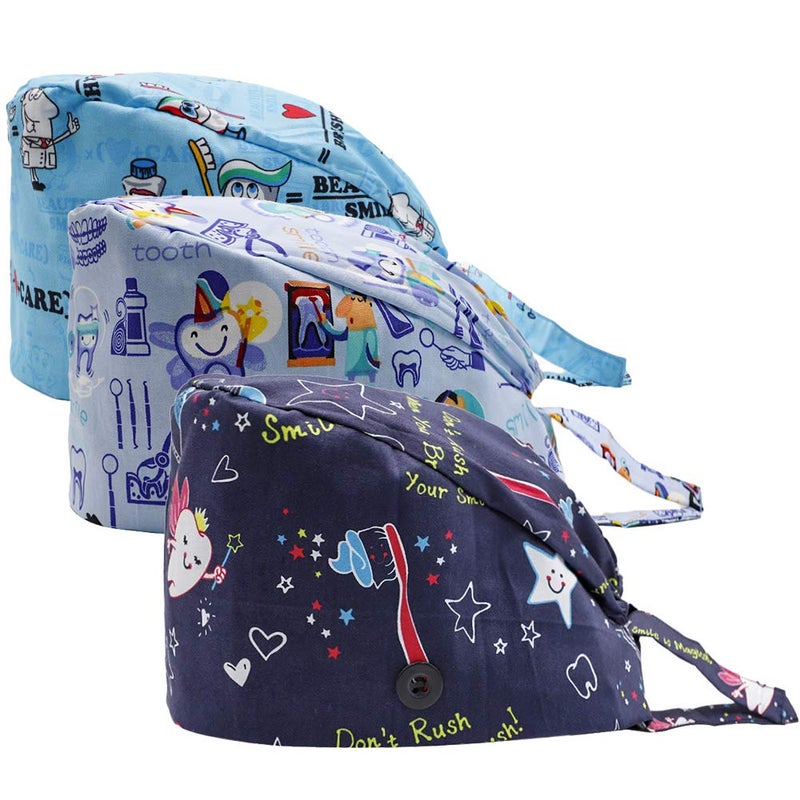 CHUANGLI 3Pcs Gourd-Shaped Working Caps with Upgrade Sweatband Adjustable Hats Head Cover- Women/Men (B08# Tooth Navy Blue) - Image 1